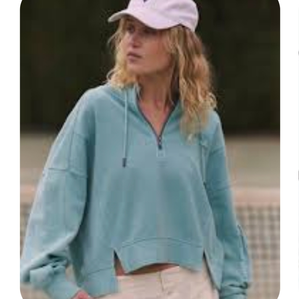Free People Light Blue Half-Zip Hoodie